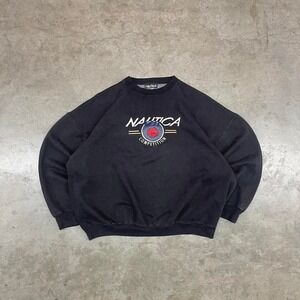 Vintage Nautica black crewneck sweatshirt with embroidered‎ logo and spellout
